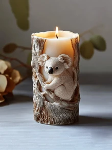 1 pieza Molde de silicona con cilindro de alivio de koala 3D lindo, tema de animales con forma amétrica DIY, suministros de artesanía de jabón de resina y esponjosos - Utilizado para velas de aromaterapia, jabón, cera, fundición de resinas, decoración de mousse de postre - Perfecto para decoración del hogar