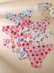 6pcs/Pack Cake & Donut Print Sexy Wavy Seamless Smooth Breathable Ladies Underwear, Cute Girl Design - Multicolor - View 4