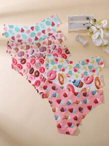 6pcs/Pack Cake & Donut Print Sexy Wavy Seamless Smooth Breathable Ladies Underwear, Cute Girl Design - Multicolor - View 2