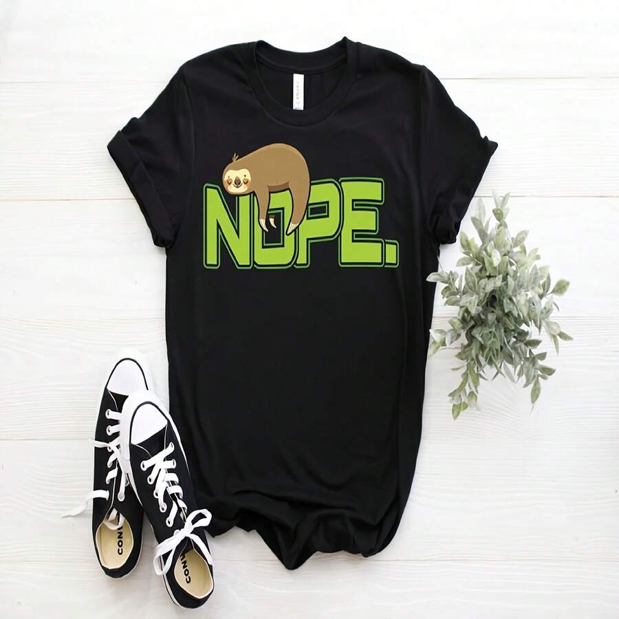Nope Funny Sloth Shirt, Sloth Shirt, Sloth TShirt, Sloth Gift, Funny Sloth Shirt, Sloth Clothing, Sloth Tee, Sloth Gifts, Cute Sloth Shirt, - Black - View 1
