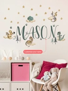 1pc Personalized Cartoon Dinosaur Name Art For Kids Boys Girls Nursery Bedroom Playroom Wall Decor, Preschool Wall Art Gift