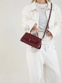 Retro Elegant Handheld Small Square Bag Women New Niche Design Versatile Commuter Shoulder Crossbody Bag - Red - View 2