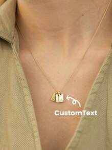 1pc Minimalist Box Chain Delicate Charm Necklace, Customized Simple Initial Letter Name Necklace, Stainless Steel MAMA Pendant Necklace, Ideal Gift For Girlfriend, Mom, Family, Friend, Daughter For Anniversary, Valentine's Day, Mother's Day, Birthday, Graduation, Daily Wear, Wedding, Prom - Gold - View 9