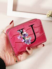 勃艮第包 Charry 红色包 酒红色包 1 件 首字母名称 A 到 Z 图案 多功能零钱包 字母图形卡夹 多卡位卡片收纳袋 信用卡 学校用品 宿舍 女士钱包 迷你钱包 钱包 卡包