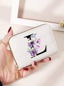 勃艮第包 Charry 红色包 酒红色包 1 件 首字母名称 A 到 Z 图案 多功能零钱包 字母图形卡夹 多卡位卡片收纳袋 信用卡 学校用品 宿舍 女士钱包 迷你钱包 钱包 卡包