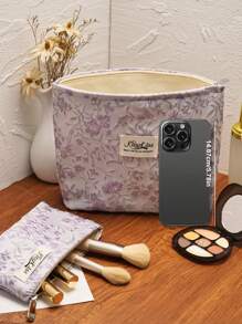 1 Piece Large Capacity Make Up Bag Embroidered Flower Women Cosmetic Bag, Zipper Travel Makeup Organizer Pouch, Minimalist Jewelry Storage Bag, Suitable For Outdoor Travel Girls, Cute Wallet, With Zipper Closure For Lipstick, Brushes, Skincare, Phone, Coins, Small Items, Makeup Storage Bag For Skincare, Foundation, Perfume, Lipsticks & Other Accessories, Zipper Closure, Open Pocket Design, Convenient For Travel Bathroom Decor Summer Makeup Organizer Bathroom Accessories Back To School - Multicolor - View 4
