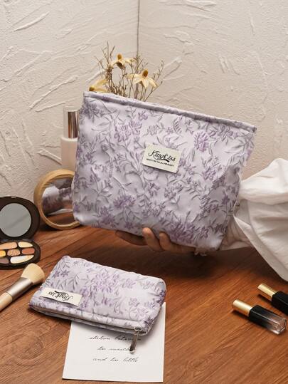 1 件大容量化妆包刺绣花朵女士化妆包，拉链旅行化妆收纳袋，简约珠宝收纳袋，适合户外旅行女孩，可爱钱包，带拉链封口，可装口红、刷子、护肤品、手机、硬币、小物品，化妆收纳袋，可装护肤品、粉底、香水、口红和其他配件，拉链封口，开放式口袋设计，方便旅行浴室装饰夏季化妆收纳浴室配件返校