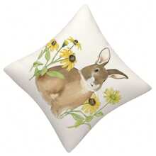 Fundas de almohada de Pascua con diseño vintage de conejito de acuarela y flores, fundas de cojín para el hogar - transparente - Ver 4