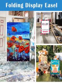 1pc Foldable Easel Stand, Used For Display Floor Easels, For Signage Tripod, For Wedding Signage And Poster Welcome Board Stands, Large Adjustable Metal Painting Easel Tripod - White - View 8