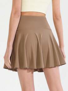 Women's One Piece Sports Skirt, High Waist Exercise Running Golf Tennis Skirt, Casual Fashionable With Pockets Yoga Skort, Spring/Summer - Coffee Brown - View 3