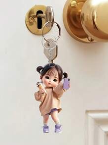 2 Pcs/1pc Cute 2D Acrylic Girl Keychain, New Style, Charming Keychain Accessory, Suitable For Bags And Wallets Car Keychain.Waterproof, Scratch Resistant, Burr Free, Clean Trimming Car Accessories Bag Charm School Cartoon - Multicolor - View 5