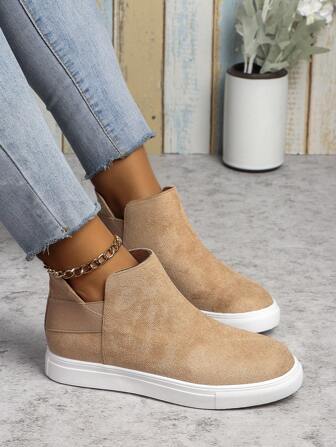 New Women Flat Round Toe Slip-On Textured Fashion Casual Loafers, Women Boots, Short Boots