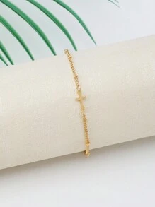 1 chiếc vòng chân chữ thập tối giản đa năng cao cấp, phụ kiện chân bằng thép không gỉ sang trọng, nhẹ nhàng, thời trang cho mùa hè, tiệc bãi biển, kỳ nghỉ của các cặp đôi. - vòng chân thánh giá vàng - Xem 2