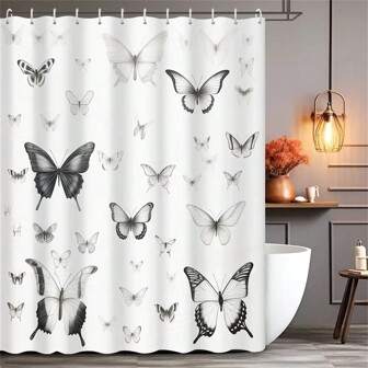 1 stuk Abstract gepersonaliseerd eenvoudig zwart-wit vlinderprint waterdicht douchegordijn hotel appartement toilet badkamer douchegordijn hangende muurdecoratie thuis badkamerinrichting badkameraccessoires terug naar school