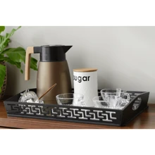 Tray Decoration Wood Black Mirror Handle Living Room Kitchen Bar Drinks Coffee Home Organizer Office B103