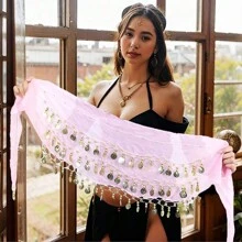 Belly Dance Hip Scarf Women's Belly Dance Costume Skirt Wrap For Dance Or Yoga Class Coins Belly Dance Hip Scarf Belt Halloween Costume Accessory