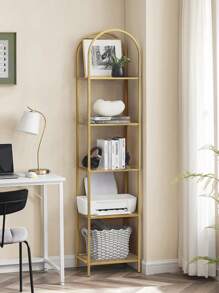 VASAGLE 5-Tier Shelf, Tempered Glass Shelving Unit, Arched Design, Steel Structure, For Living Room Bedroom Study Bathroom, Metallic Gold And Transparent - White - View 3