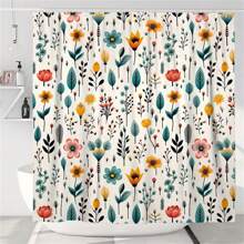 Cottagecore Elegance, Rustic Farmhouse Wildflower Shower Curtain - Waterproof Polyester, Machine Washable With 12 Hooks Included, Beige & Green Floral Design For Bathroom Decor