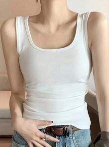 2Pcs Women's Slim-Fit Sleeveless Tank Tops, Scoop Neck Ribbed Knit Summer Vest, Black & White