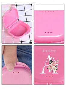 Estuche de almacenamiento para retenedores dentales ortodónticos con patrón de flores rosas y letras blancas de la A a la Z, contenedor para protector bucal, estuche para dentaduras, caja ventilada para aparatos de ortodoncia, caja para retenedores, caja de almacenamiento dental, caja para colocación de dentaduras, seguro y fácil de usar, suministros para el hogar, la oficina y el dormitorio, artículos de almacenamiento doméstico, fácil de transportar