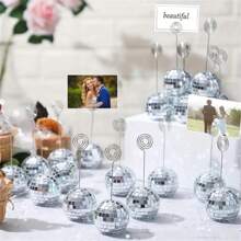10/20pcs Elegant Disco Ball Table Number Holders, Silver Spiral Heart Shaped Card Clips, Suitable For Wedding, Engagement, New Year, Christmas, Valentine's Day Party Table Setting Display, Polished Metal Surface, Plastic Material - Multicolor - View 6