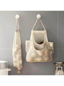 1pc Onion Ginger Garlic Storage Bag Vegetable Hanging Net Bag Wall-Mounted Shopping Bag Garbage Storage Mesh Bag - Beige - View 7
