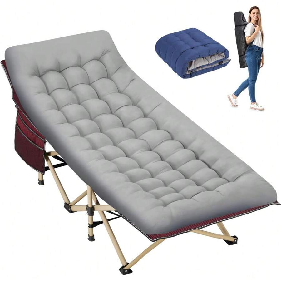 Local Shipping/Folding Camping Cot For Sleeping, Portable Cots For Adults, Heavy Duty Cot Bed 550LBS(Max Load), Extra Wider Cots With Large Pocket For Outdoor, Office, Beach