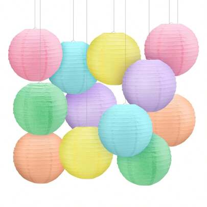12 linternas de papel para colgar de 10 pulgadas de colores pastel, decoraciones para fiesta con suministros en tonos pastel rosa claro, azul, morado, verde menta, macarons y arcoíris para bodas y cumpleaños