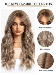Tóc giả dài 24 inch màu nâu vàng, kiểu gợn sóng, dành cho nữ, tóc giả xoăn màu nâu vàng có mái thưa, kiểu sóng nước, làm từ sợi tổng hợp chịu nhiệt, thích hợp sử dụng hàng ngày và dự tiệc. - Màu dương cầm - Xem 9