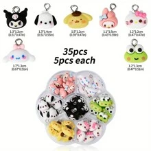 Sanrio 35/50pcs Cute Cartoon Animal Jewelry Making Kit - Sanrio Characters Themed (Kitty, My Melody, ) 3D Resin Pendant Charms, Suitable For DIY Necklace, Earrings, Keychain, Bracelet, Phone Case, Decor, Assorted Color And Design