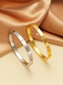 Vòng tay Cubic Zirconia nhiều màu chống thấm nước bằng thép không gỉ, vòng tay mở mạ 18k, trang sức thời trang cho nữ - Vàng - Xem 2