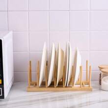 Bamboo Dish Drying Rack, Plate Storage Rack, Book, Pot Lid, Chopping Board, Cup Dryer Rack, Upright Draining And Storage Rack For Cabinet, Keep Books Dry And Organized - Khaki - View 2