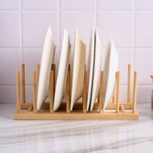 Bamboo Dish Drying Rack, Plate Storage Rack, Book, Pot Lid, Chopping Board, Cup Dryer Rack, Upright Draining And Storage Rack For Cabinet, Keep Books Dry And Organized - Khaki - View 4