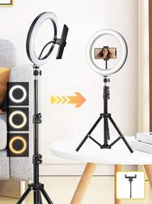10 Inch Tri Color LED Ring Light With 110cm Tripod, USB Power Supply, Adjustable Brightness, Christmas LED Light With Flexible Phone Clip And Phone Filling Light Holder, Used For Photo Selfies, Video Recording Zoom Meetings, Handheld Selfies, Outdoor Activities, Interviews, Live Broadcasts, Video Recording LED Light With Flexible Tripod And Phone Holder, Suitable For IPhone Android Phones, No Battery Required - màu đen - Xem 1