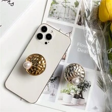 Mobile Phone Airbag Holder Paste-Type Retractable Folding Creative Metal Large Pearl Desktop Slouchy Support Ring Buckle - Multicolor - View 1