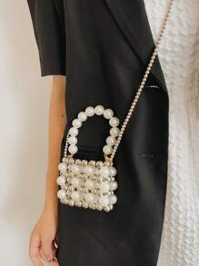 1PC Mini Girls Fashion Pearl Chain Handbag High Quality Mini Elegant Girl's Bag, Early Spring Pearl Bag, Perfect Gift For Girlfriend, Suitable For Daily Use - White - View 5