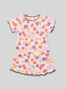 2pcs/Set Summer Heart Ruffle Sleeve Cute Girl Nightgown Set - Multicolor - View 4