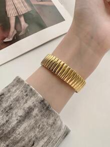 1 件女士时尚优雅金色桶形不锈钢金色表盘罗马数字石英模拟腕表，适合日常装饰 - 金色 - 查看 4