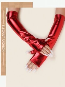 1 Pair Shiny Leather Sexy Punk Costume Party Formal Arm Warmers For Women