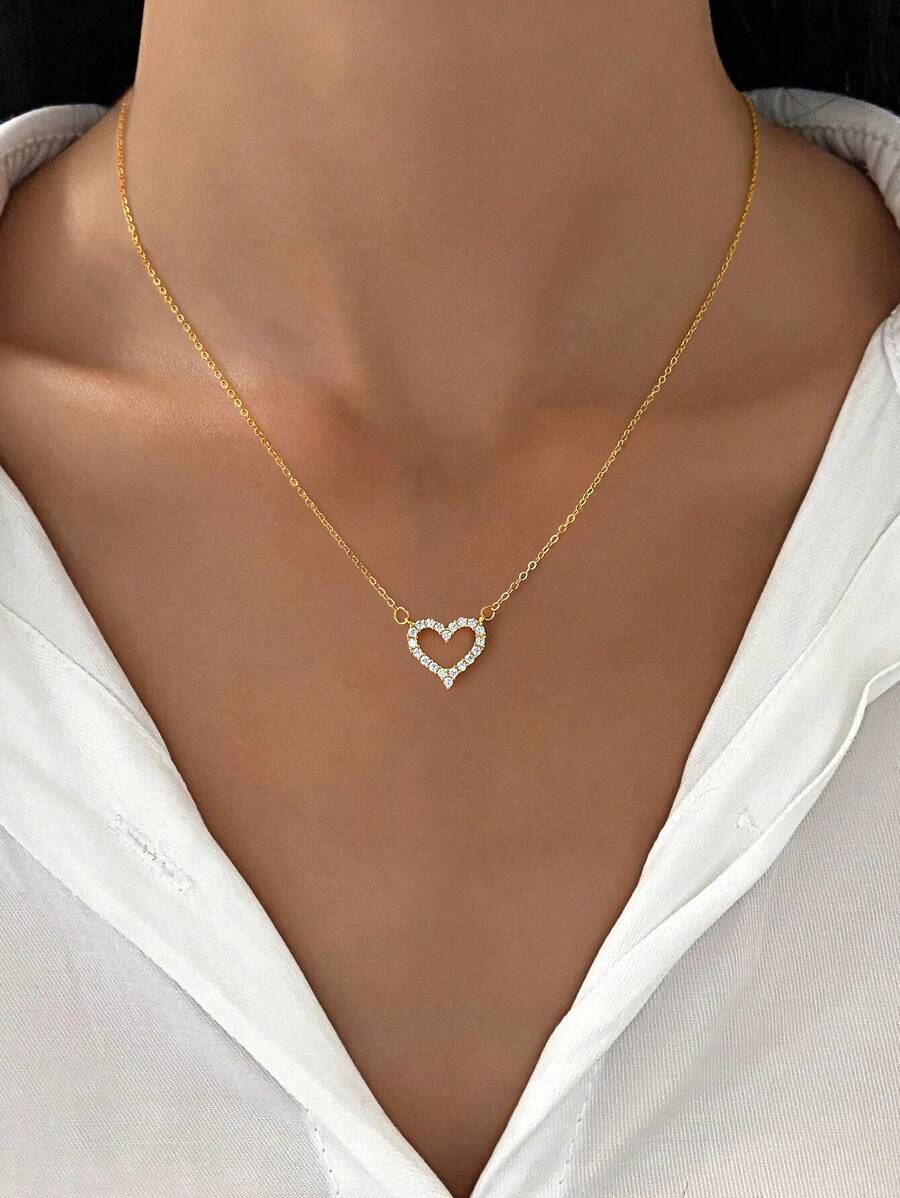 1入組鋪平心浪漫項鍊女士們珠寶和手錶S925純銀黃色精細首飾類日常穿著時尚時尚禮物 - 金色 - 查看 1