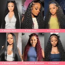 bling hair Perruque Lace Frontal Wig Remy naturelle bouclée, cheveux naturels, Deep Wave HD, 13x6, 13x4, 30 34 pouces, densité 200 - Naturelle & Noire - Voir 10