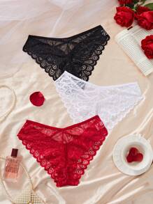 3pcs/Set Women Elegant Sexy Solid Color Lace Briefs Lingerie - Multicolor - View 2