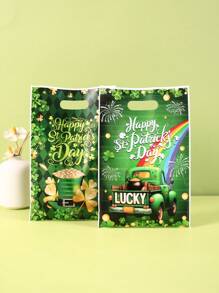 10/20/50pcs St. Patrick's Day Plastic Gift Bags With Handles, Green Lucky Shamrock Leprechaun Hat Rainbow Beer Pattern Plastic Hand-Held Gift Bag Treat Bags For Saint Patrick's Day Party Favor Supplies, St. Patrick's Day Party Gift Wrapping Supplies