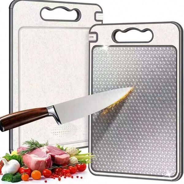 Tagliere in acciaio inossidabile, tagliere in lega di titanio, tagliere da cucina, 36,5 cm x 25 cm, in acciaio inossidabile e materiale PP, facile da pulire