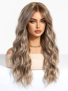 Tóc giả dài 24 inch màu nâu vàng, kiểu gợn sóng, dành cho nữ, tóc giả xoăn màu nâu vàng có mái thưa, kiểu sóng nước, làm từ sợi tổng hợp chịu nhiệt, thích hợp sử dụng hàng ngày và dự tiệc. - Màu dương cầm - Xem 7