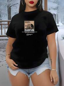Damska koszulka z krótkim rękawem i nadrukiem w litery, odpowiednia na letnie ubrania, koszulki z grafiką, topy dla kobiet - Czarne - Zobacz 8