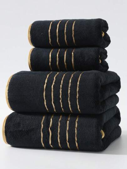 1 pieza/2 piezas Toalla decorativa de felpa coral con ribete dorado (ligera y delgada), toalla de baño/playa suave, absorbente y sin pelusa, de tamaño grande 70"X140" o extra grande 90"X170" para salón de belleza, hotel, deportes, artículos esenciales para el hogar, cuidado de la piel