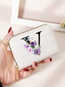 勃艮第包 Charry 红色包 酒红色包 1 件 首字母名称 A 到 Z 图案 多功能零钱包 字母图形卡夹 多卡位卡片收纳袋 信用卡 学校用品 宿舍 女士钱包 迷你钱包 钱包 卡包