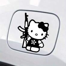 Sanrio 1 peça de adesivo Hello Kitty segurando uma AK-47 com slogan "Pela Paz", decalque para laptop, carro, caminhão, motocicleta, telefone, computador, decoração "Rejeite a Guerra", ideia de presente para amante, amigo, família