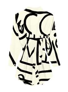 Women's Fashion Floral Print Gathered Waist Ruffle Long Sleeve Shirt Dress, Commuter Style Spring/Summer - 白色字母 - 查看 7